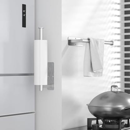 Paper Towel Holder Under Cabinet No Drilling, Self Adhesive Paper Towel Holder Wall Mount for Kitchen Rack, Under Counter Napin Holder No Drill, RV, 304 Stainless Steel, Silver - color: Silver