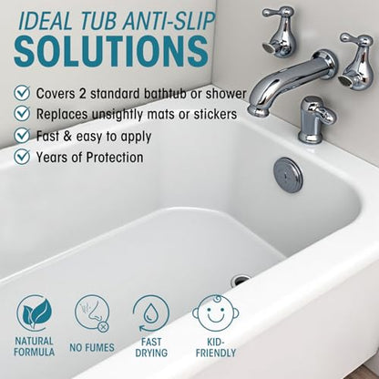 Tub Grip Anti-Slip Bath & Shower Floor Solution - Non-Slip Textured Coating for Slippery Fiberglass & Acrylic Bathtub or Showers - 6.76 Oz / 200ml