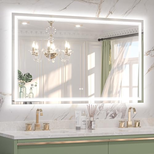Keonjinn 60" x 36" LED Bathroom Mirror with Lights, Frontlit & Backlit | Safe HD Tempered Glass, 3 Color Temperature, Dimmable, Auto-OFF Defogging, Smart Memory Function, Lighted Vanity Wall Mirror - size: 36"L x 60"W