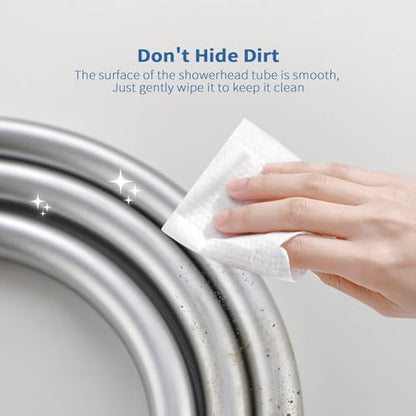 TRIPHIL Kink-free Silicone Shower Hose, 118" Extra Long Flexible RV Handheld Shower Head Hose Replacement, Premium Anti-Explosion, with Brass Insert and Nut, Silver Gray - color: Silver Gray, size: 118 Inch