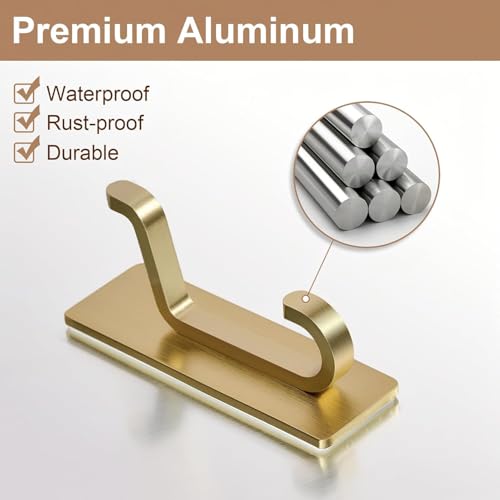 pickpiff 12 Pack Stick-on Hooks Strong 13LB for Coat & Towel, Brushed Gold - color: Gold, size: 12 Pack