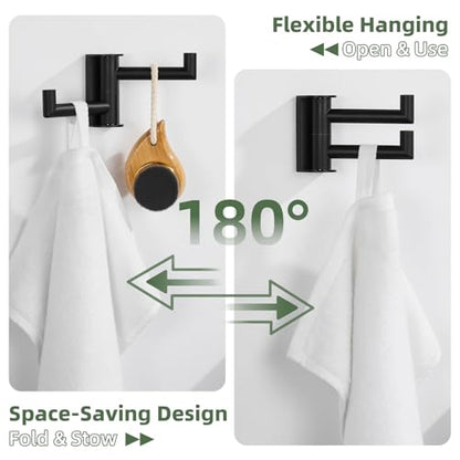 Aomasi Matte Black Swivel Towel Hook with 2 Rotating Arms, Wall Mounted | Solid 304 Stainless Steel, Bathroom Kitchen RV Towel Dishrag Storage Wall Hook, 180° Rotating & Folding, Space-saving - color: Matte Black, size: 1 Pack