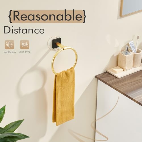 KOKOSIRI Hand Towel Holder Wall Mounted Towel Ring Bathroom Accessories Shower Towel Hanger Rack Stainless Steel Black with Gold, B3010GDK - color: Black Gold