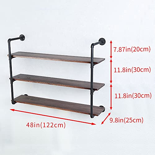 Industrial Pipe Shelves With Wood Planks,Rustic Pipe Shelving Wall Shelf | Metal Pipe Solid Pine Wood,Easy to Assemble,Wooden Board Thickness 0.78 In,For Bar Farmhouse Kitchen Office Bathroom,Bedroom - color: 3-layer, size: 48in