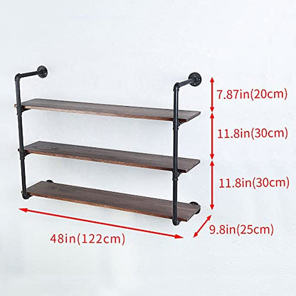 Industrial Pipe Shelves With Wood Planks,Rustic Pipe Shelving Wall Shelf | Metal Pipe Solid Pine Wood,Easy to Assemble,Wooden Board Thickness 0.78 In,For Bar Farmhouse Kitchen Office Bathroom,Bedroom - color: 3-layer, size: 48in