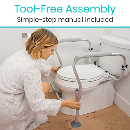 Vive Toilet Safety Rail Frame - Toilet Grab Bars for Elderly, Disabled | Assist Support Rails with Padded Handles - Stand Alone for Bathroom - Adjustable Non Slip for Adults, Seniors, Handicapped