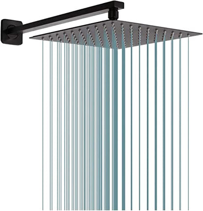 Rain Shower Head Black with Extension Arm 16 Inch Square Shower Head with 16 Inch Shower Arm Large Stainless Steel Rainfall Showerhead Matte Black Waterfall Full Body Coverage by GGStudy - color: Black, size: 16inch