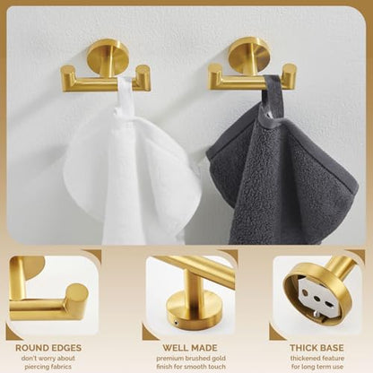 Angle Simple Towel Hooks 2 Pack, Double Bath Towel Holder Brushed Dark Gold | SUS304 Stainless Steel, Robe Coat Wall Hook for Bathroom Entryway Closet, Screws Mount - color: Brushed Dark Gold, size: 2 Pack