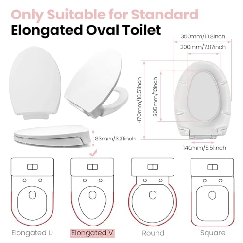 SS114 Toilet Seat Elongated Compatible with TOTO SS113/SS154/SS224/SS204 | Soft Close Toilet Seat Elongated, Traditional Toilet Seat Replacement with Toilet Bolts and Nut - Cotton White