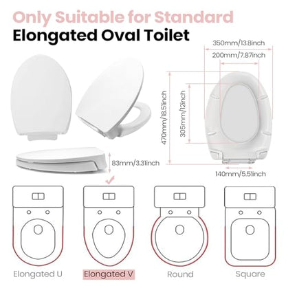 SS114 Toilet Seat Elongated Compatible with TOTO SS113/SS154/SS224/SS204 | Soft Close Toilet Seat Elongated, Traditional Toilet Seat Replacement with Toilet Bolts and Nut - Cotton White