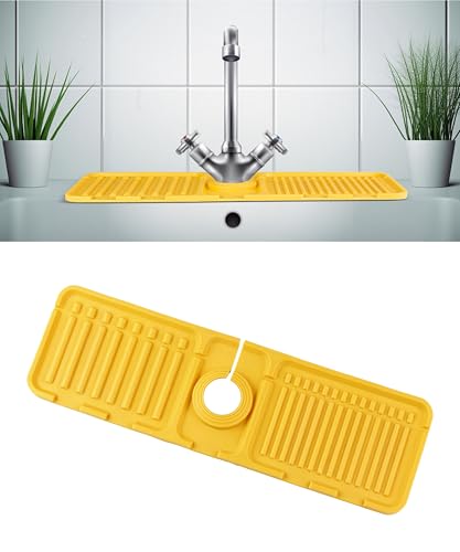 Sink Splash Guard – Pack of 2 Silicone Faucet Mats Non-Slip Foldable Drip Catcher for Kitchen & Bathroom, Green & Yellow 15.7 x 4.7 in Dish Soap & Sponge Hand Sanitzer Organizer Moho Prevention