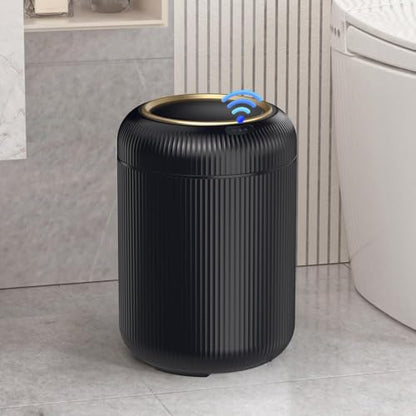 Motion Sensor Bathroom Trash Can with Lid,Black and Gold Garbage Can | 3 Gallon Automatic Bathroom Garbage Cans,Black Garbage Bin,Touchless Sensor Trash Bin,Small Waste Basket for Bedroom,Office - color: Black
