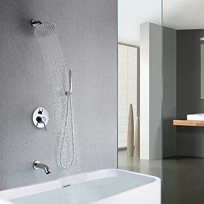 SUMERAIN Rain Shower System with Waterfall Tub Spout, Chrome | Tub Shower Faucet Set, 8 inches Shower Head, Brass Hand Shower, Concealed Box Design, Easy to Maintain and Install - color: Chrome, size: 3 Function