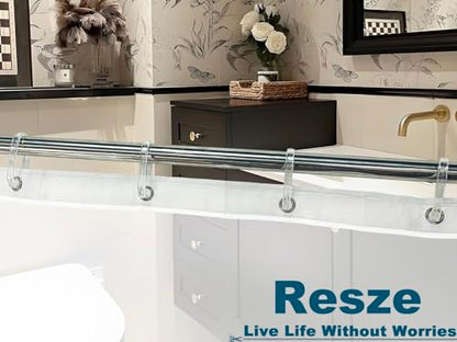 Resze 24 PCS Clear Shower Curtain Hooks with Fixed Locking Clips | Oval Anti-Slip Bath Rings,Durable Plastic Resin,Invisible Design,Rust Resistant Decorative Hooks for Bathroom,Kitchen,Bedroom
