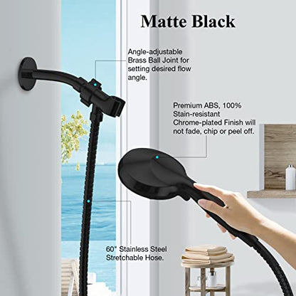 Matt Black Shower Head with Handheld Spray High Pressure-Multifunction Strong Flow Rain Massage Showerhead with Extra long Hose and Adjustable Overhead Holder – La Mejor Regaderas Modernas Para Ducha - color: Matte Black, style: 5 Modes