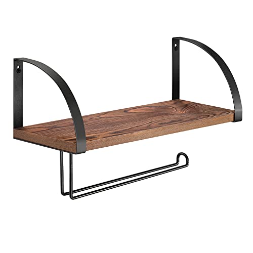BTY Paper Towel Holder Wall Mount Farmhouse Wood Paper Towel Holder with Shelf Hanging Paper Towel Roll Rack Under Cabinet Spice Rack for Kitchen Bathroom Organizer Rustic Brown - color: Rustic Brown