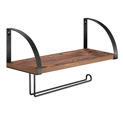 BTY Paper Towel Holder Wall Mount Farmhouse Wood Paper Towel Holder with Shelf Hanging Paper Towel Roll Rack Under Cabinet Spice Rack for Kitchen Bathroom Organizer Rustic Brown - color: Rustic Brown