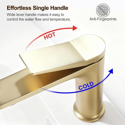 Rbrohant Single Hole Bathroom Faucet, Brushed Gold Single Handle Bathroom Sink Faucets for 1 Hole, Bathroom Vanity Faucet with Pop up Drain, Deck Mount, R2001-BG - color: Brushed Gold, style: No Escutcheon