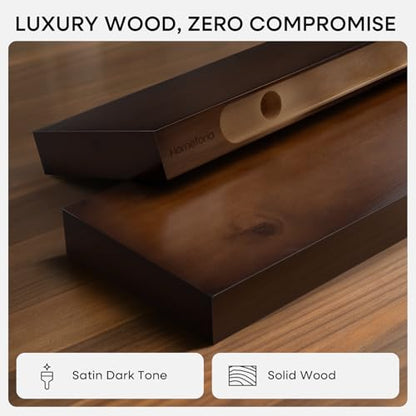 Walnut Floating Bathroom Shelves, High End Solid Real Wood 16 inch Small Floating Shelf for Wall Mounted, Dark Brown 16inch Floating Shelves, Heavy Duty Bracket, 16 X 6.5 X 1.75 in, Set of 2 - color: American Walnut - Satin Dark Tone, size: 16 inch