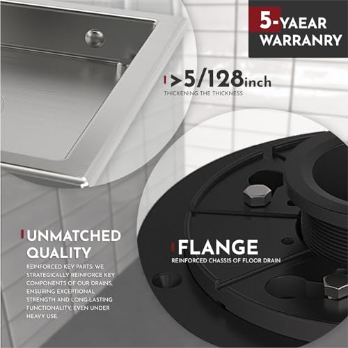 6 Inch Square Shower Drain Brushed Floor Drain with Flange Reversible 2-in-1 Cover Tile Insert Grate Removable SUS304 Stainless Steel CUPC Certified Brushed - color: Brushed, size: 6 Inch