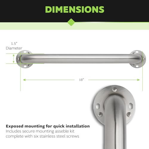 Homewerks 068 HW11218SS 18 Inch Bathroom Grab Bar with 1-1/2 Inch Diameter and Exposed Screws ADA Compliant - Brushed Stainless Steel - color: 1.5 Inch Diameter, size: 18 Inch