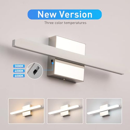 Modern Bathroom Vanity Lights Over Mirror, Chrome LED Wall Sconce | Small 16 Inch, Soft Shadow Free, Linear Lamp Bar, Restroom Lighting Fixture, Sleek, Luz para Baños de Pared, 3CCT Dimmable - color: 3CCT-Dimmable, size: 16inch