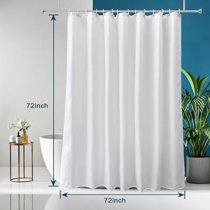 AooHome Hotel Shower Curtain Liner, Fabric Shower Curtain with Hooks, Waterproof, Weighted Hem, 72 x 72 Inch, White - color: Solid White, size: 72"W x 72"L (Pack of 1)