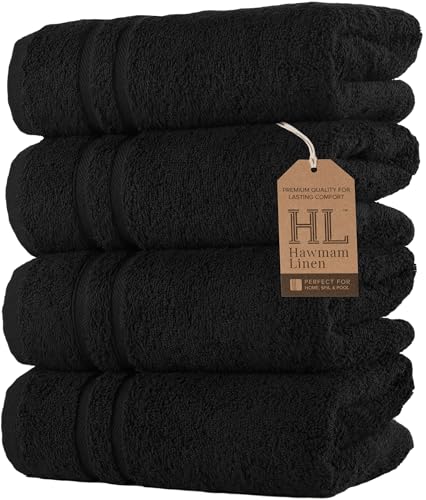 Hawmam Linen Black Hand Towels 4 Pack Turkish Cotton Premium Quality Soft and Absorbent Small Towels for Bathroom - color: Black, size: 16 in x 29 in Hand Towel 4 Pack