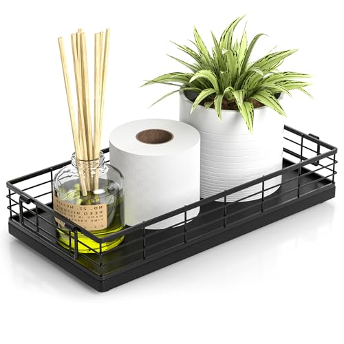 Toilet Paper Basket, 13 Inch Bathroom Toilet Tank Basket with Handles Black | Bathroom Basket, Back of Toilet Basket, Toilet Tank Tray, Toilet Organizer for Toilet Paper Storage, Toiletries & Essentials - color: Black