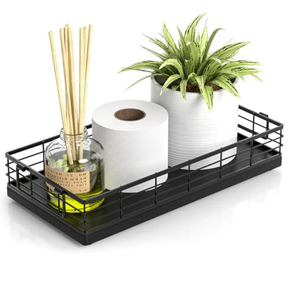Toilet Paper Basket, 13 Inch Bathroom Toilet Tank Basket with Handles Black | Bathroom Basket, Back of Toilet Basket, Toilet Tank Tray, Toilet Organizer for Toilet Paper Storage, Toiletries & Essentials - color: Black