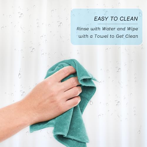 No Hook White Shower Curtain Liner PEVA Plastic Waterproof Heavy Duty Bathroom Curtain Hook Free Shower Liner 72x74 Inches | PEVA Plastic Vinyl Waterproof Heavy Duty Bathroom Curtain Hook Free Shower Liner with bottom Magents - color: White, size: 72"W x