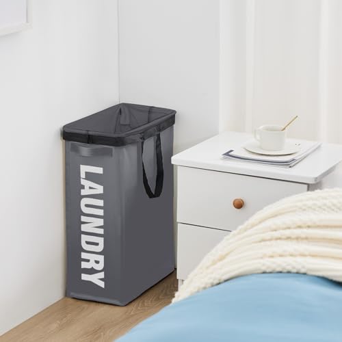 45L Slim Laundry Hamper with Removable Inner Bag & Side Handles, Grey | Small Laundry Baskets with Mesh Top, Narrow Dirty Clothes Hamper for Bedroom, Closet, and Bathroom - color: Gray - Inner Bag, size: 45L