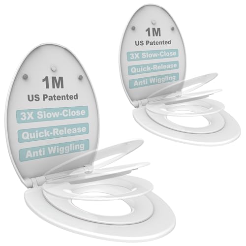 1M Family Toilet Seat, Patented Slow Close & Quick Releasing Technology, Anti-Wiggling, Easy to Install and Clean, Standard Elongated with Toddler Seat Built In (2 Pieces) - style: Elongated with Toddler Seat Built In
