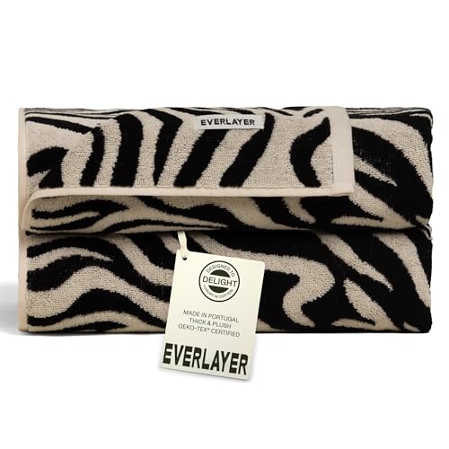 Everlayer Luxury Bath Towels, 2 Pack, 28 x 55 Inch, Made in Portugal | 500 GSM, 100% Combed Cotton, Utra-Soft & Plush, Reversible Design, Oeko-Tex Certified, Incl 2 Pcs Bath Towels,Black Allover - color: Black Allover, size: Bath Towel, style: 2 Pcs