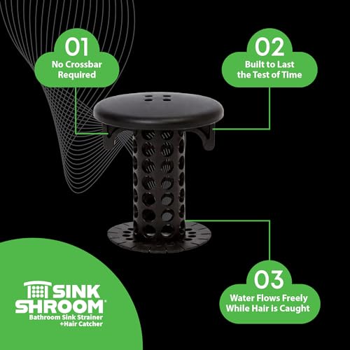 SinkShroom Hair Catcher, Matte Black Bathroom Sink Drain Protector, Hair Snare - Comes with 4 DrainShroom Toss Disposable Drain Snakes - color: Matte Black