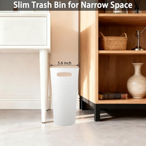 3 Pack Narrow Office Trash Can 3.2 Gallon Slim Waste Basket, Plastic Bathroom Wastebasket Slim Garbage Can Container Bin with Handle for Narrow Spaces Bathroom Bedroom Kitchen Office at Home, White - color: White