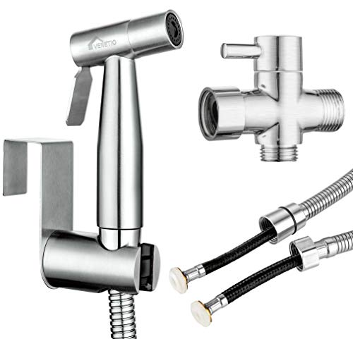 VENETIO Handheld Bidet Sprayer for Toilet Seat with Anti-leaking Hose, Toilet or Wall Mounted, Multi-function for Baby Cloth Diaper Sprayer, Shattaf Sprayer, Pets Shower - 304 Stainless Steel Material