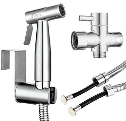 VENETIO Handheld Bidet Sprayer for Toilet Seat with Anti-leaking Hose, Toilet or Wall Mounted, Multi-function for Baby Cloth Diaper Sprayer, Shattaf Sprayer, Pets Shower - 304 Stainless Steel Material