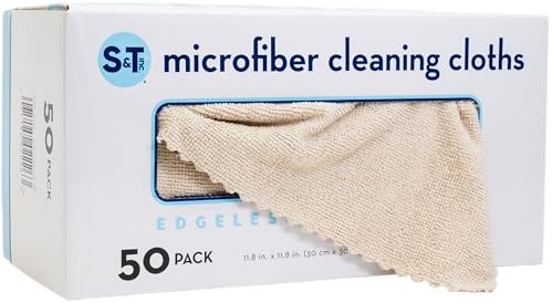 S&T INC. Microfiber Cleaning Cloth, 50 Pack, 11.8" x 11.8", Beige | Storage Box Included, Edgeless Cleaning Cloth for Home and Car, Reusable and Multi-Purpose Cleaning Rags, Machine Washable - color: Beige