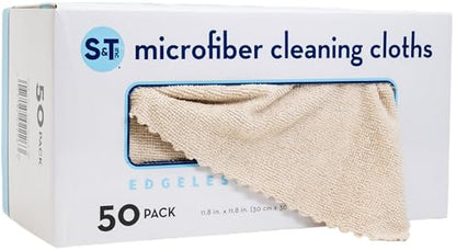 S&T INC. Microfiber Cleaning Cloth, 50 Pack, 11.8" x 11.8", Beige | Storage Box Included, Edgeless Cleaning Cloth for Home and Car, Reusable and Multi-Purpose Cleaning Rags, Machine Washable - color: Beige