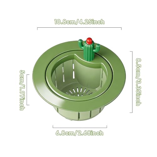Cactus Sink Strainer Basket, Press to Dump Basket Waste Collector, Multifunctional Cute Kitchen Sink Drain Strainer, No Touch Food Waste Remover for Clogged Drains, Fun Sink Accessory