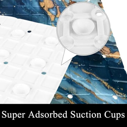 Shower Mat Non-Slip Bathtub Mats with Suction Cups and Drain Holes, Blue Marble Texture Design, Easy to Clean for Bathroom, 26.8x15.1In - color: Multi 1