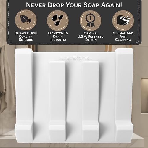 Silicone Soap Dish (USA Patented) Self Draining Bar Soap Holder for Shower Bathroom Sink, Drying Soap Dish Tray Kitchen Sponge Holder Easy Cleaning Soap Saver Mat (Pure White, 2) - color: Pure White, 2