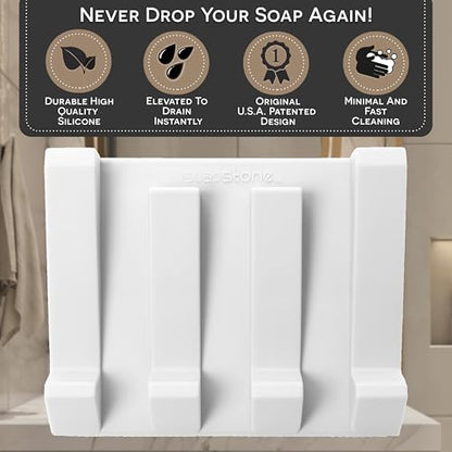 Silicone Soap Dish (USA Patented) Self Draining Bar Soap Holder for Shower Bathroom Sink, Drying Soap Dish Tray Kitchen Sponge Holder Easy Cleaning Soap Saver Mat (Pure White, 2) - color: Pure White, 2