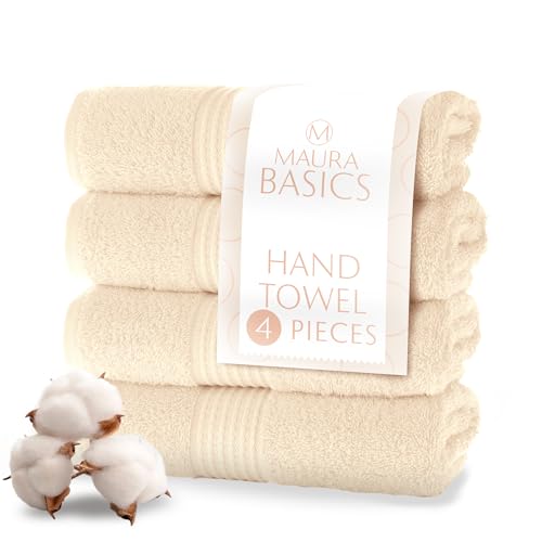 MAURA Basics Hand Towels for Bathroom with Hanging Hook Loops. Soft, Durable, Long Lasting and Absorbent Hand Towel Sets for Bathroom, American Standard Size 16"x28", Cream - color: Cream, size: Hand Towel (4-Pack)