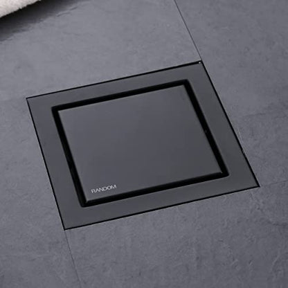 RANDOM Black Shower Drain Square with Removable Tile Insert 6 Inch Drain Cover and Hair Strainer,SUS 304 Stainless Steel Matte Black Shower Floor Drain - color: D-matte Black-6″ Square