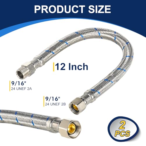 2 Pcs 12 Inch Faucet Supply Conector Extension, 3/8 OD Comp (Male) x 3/8 Comp (Female) Supply Line，Faucet Hose for Kitchen Bathroom - size: 12inch 2pcs