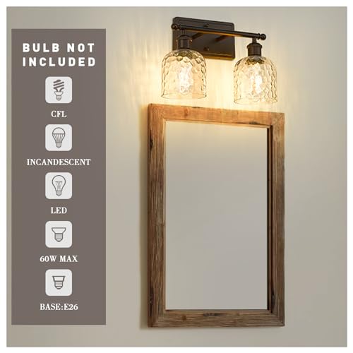 zeyu 2-Light Bathroom Vanity Light, Farmhouse Wall Sconce Lighting with Clear Hammered Glass, Oil Rubbed Bronze Finish, ZJF63B-2W ORB - color: Oil Rubbed Bronze|Hammered Glass, size: 2-Light