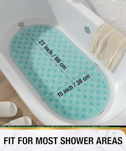 HITSLAM Oval Bathtub Mat Non Slip, 27x15 Inch Bubble Bath Tub Mat for Bathroom, Machine Washable Shower Mat with Suction Cups and Drain Holes, Green - color: Green, size: 27" x 15" (Oval)