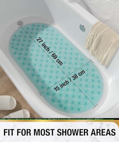 HITSLAM Oval Bathtub Mat Non Slip, 27x15 Inch Bubble Bath Tub Mat for Bathroom, Machine Washable Shower Mat with Suction Cups and Drain Holes, Green - color: Green, size: 27" x 15" (Oval)